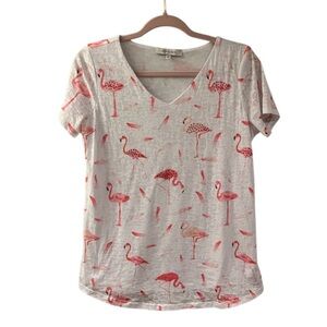 Astrologie Bling Flamingos & Feather Print Lined V Neck Tee